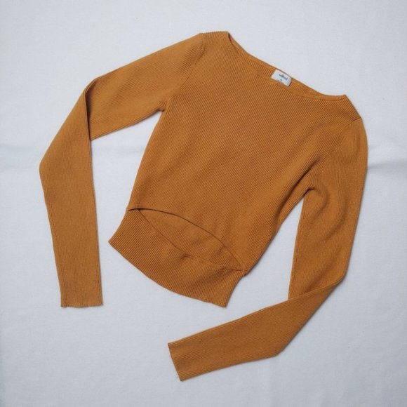 WILFRED | Yacine Cut Out Ribbed Long Sleeve Yellow Top Aritzia XS - Picture 2 of 9